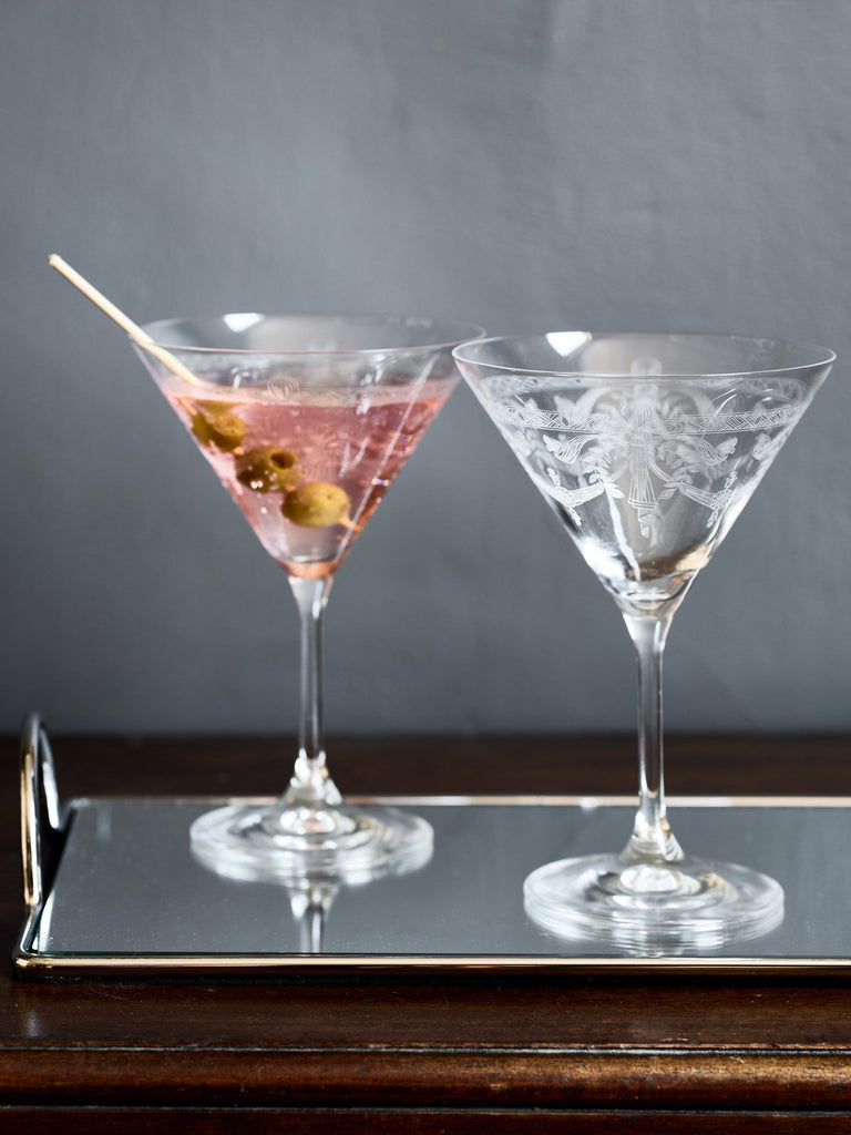 Victoria Engraved Crystal Martini Glass Set of 2 Glassware BRISSI 