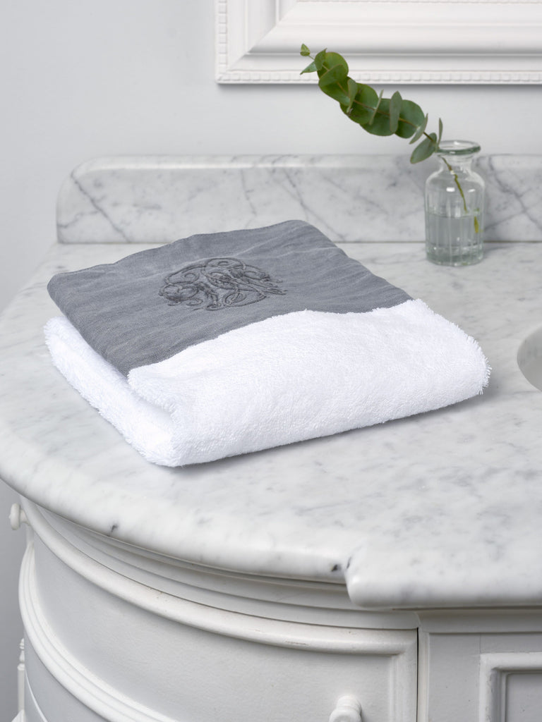 Grey Monogram Border Hand Towel Towels BRISSI