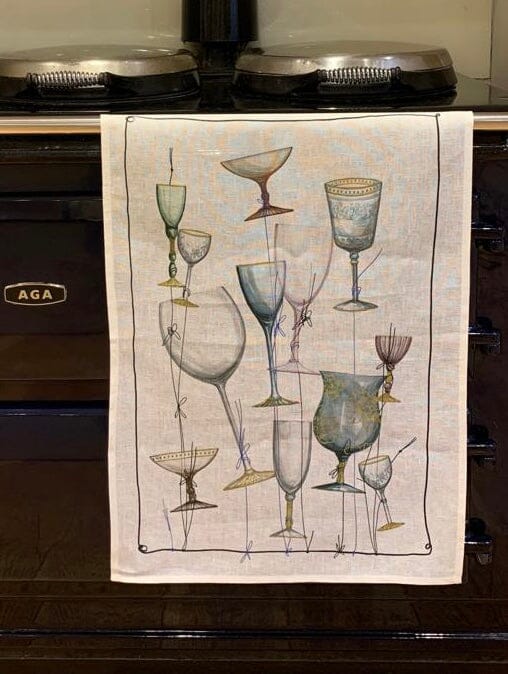 Vintage Glasses Linen tea towel Tea Towel Brissi 