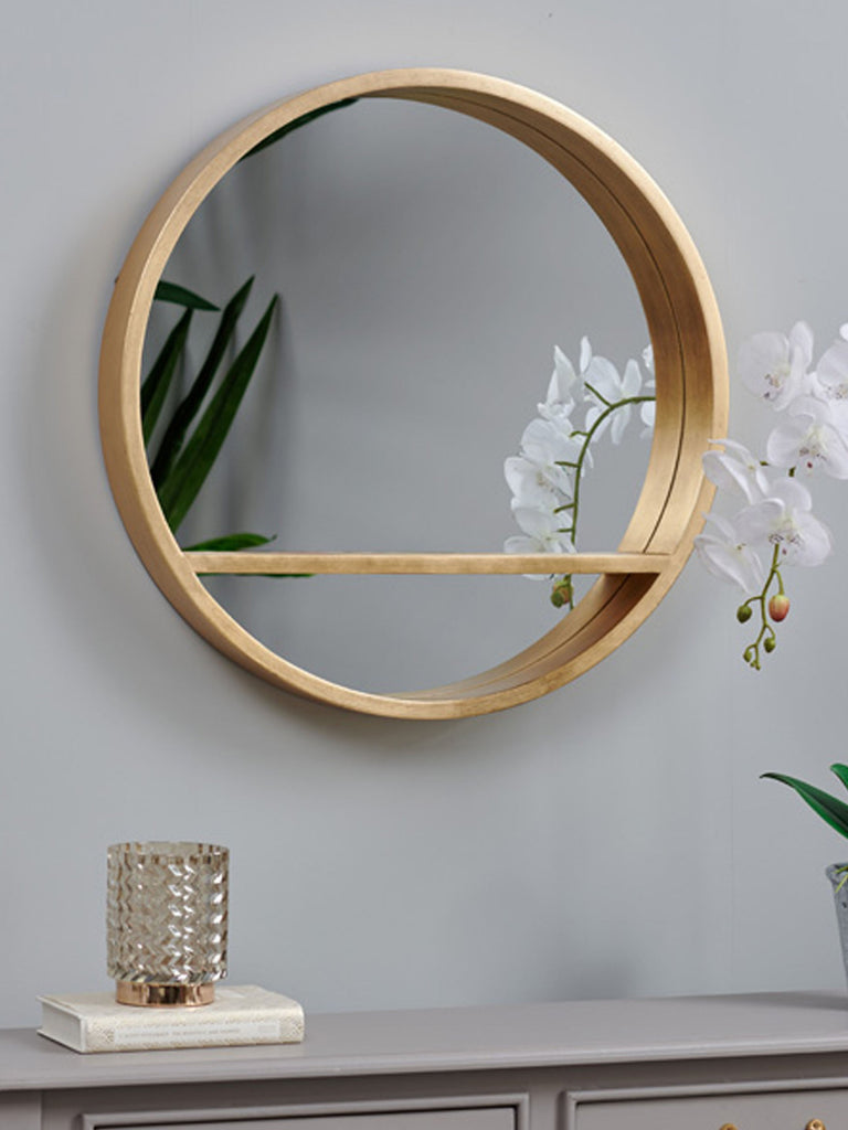 Luna Circular Mirror Gold with Shelf MIRRORS BRISSI 