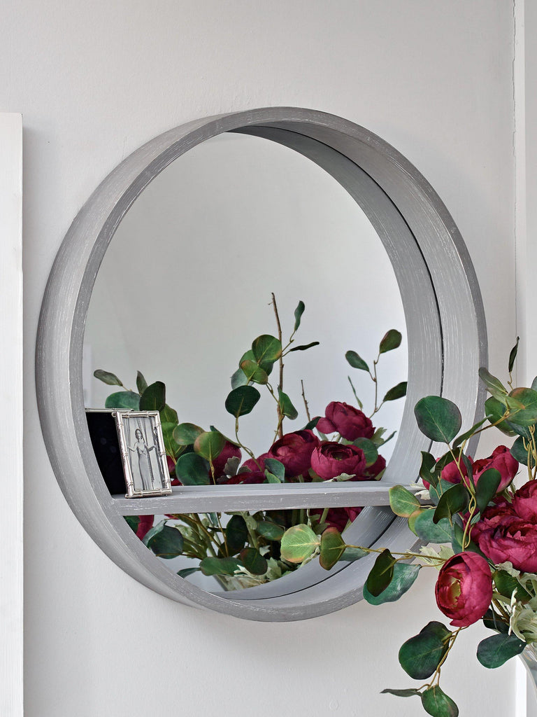 Luna Danish Grey Circular Mirror with Shelf MIRRORS BRISSI