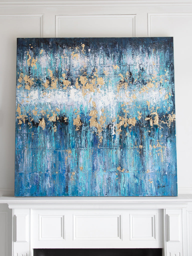 Abstract Blue Waterfall Acrylic on Canvas 100x100 WALL DECOR BRISSI