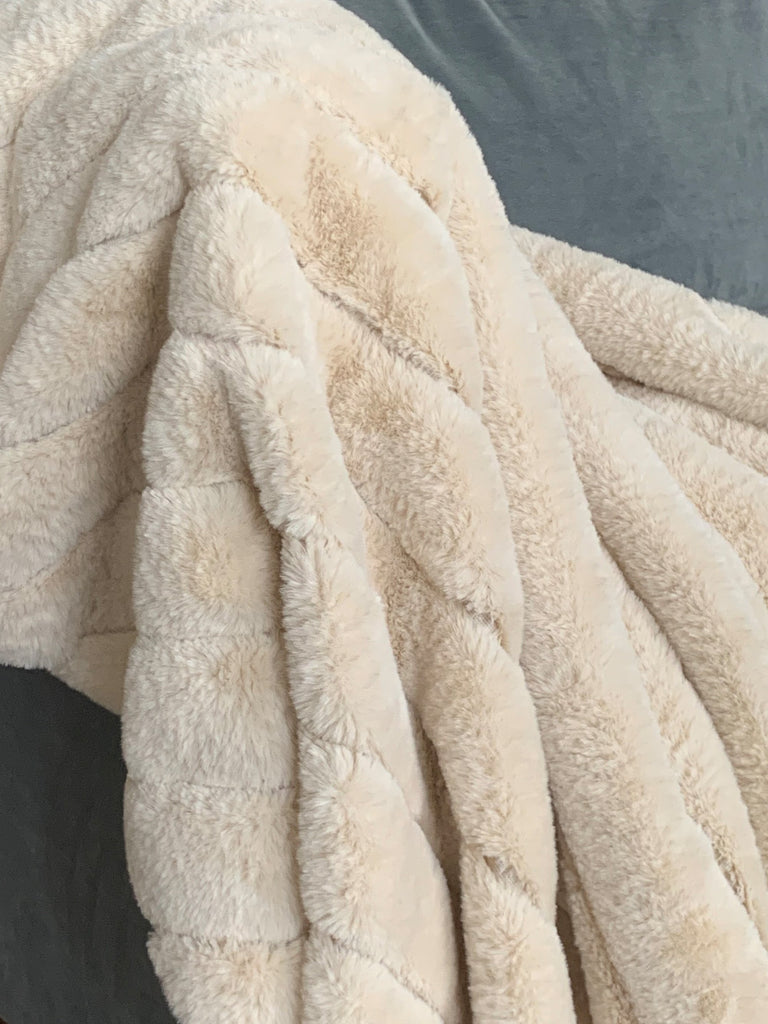 Luxe Beige Faux Rabbit Fur Throw Cushions & Throws BRISSI