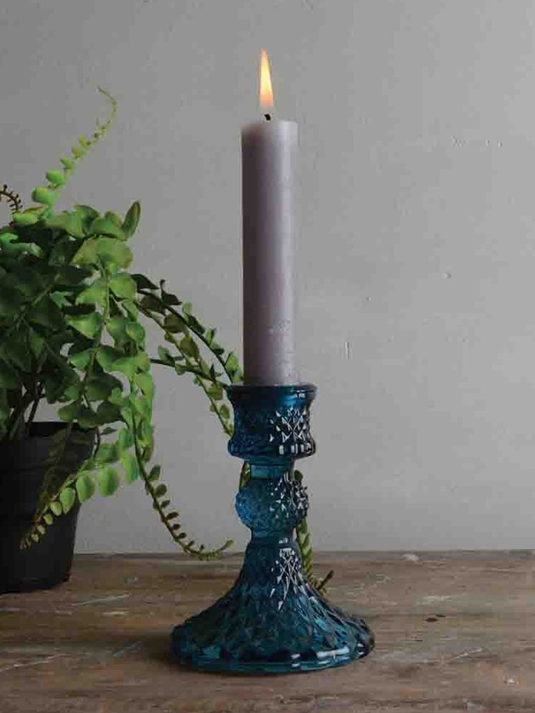 Harper Blue Pressed Glass Candlestick Candle Holder BRISSI 