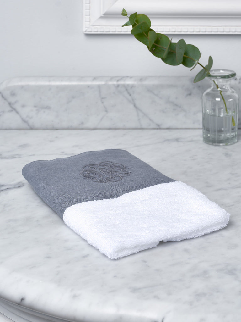 Grey Monogram Border Towel Towels BRISSI