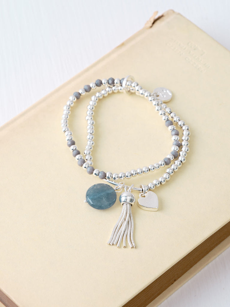 Double Bracelet silver Blue Charm and Tassle Brissi 